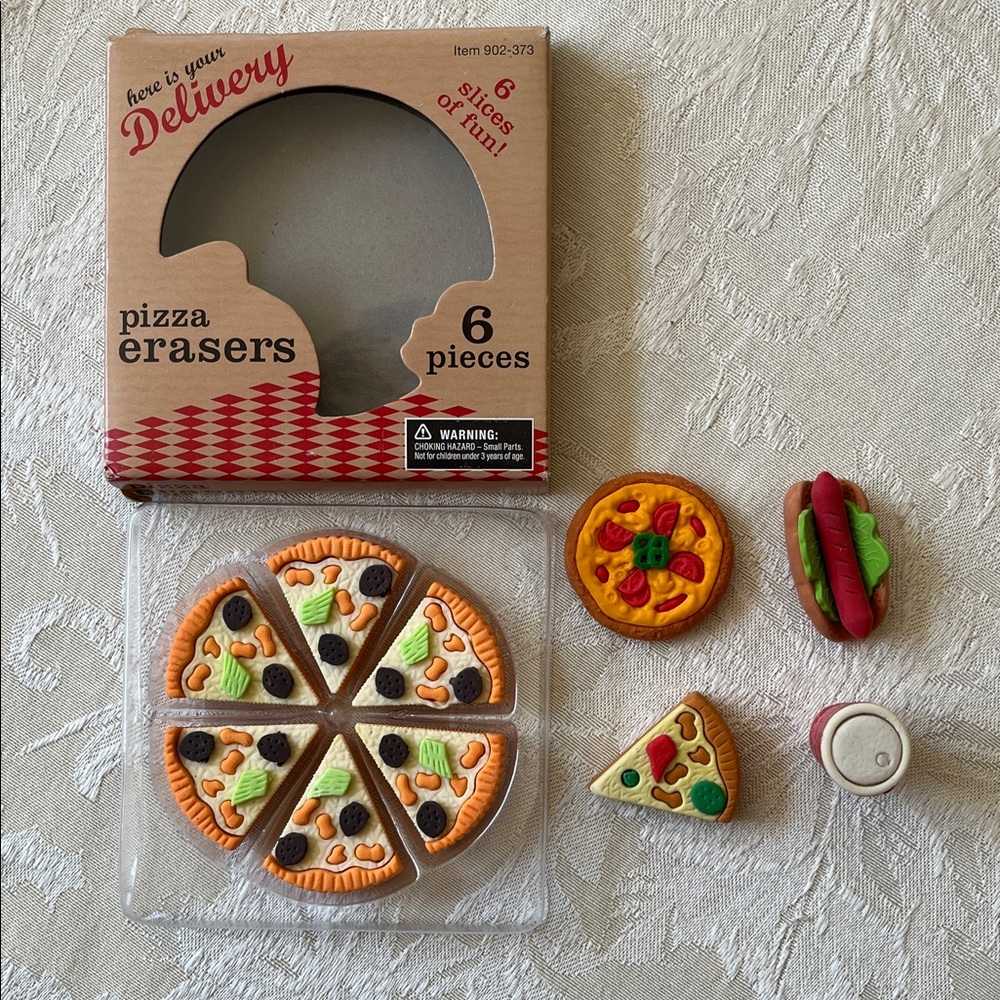 10 Piece Food Erasers 7 Pizza slices, Pizza and Snack Set - Picture 3 of 8